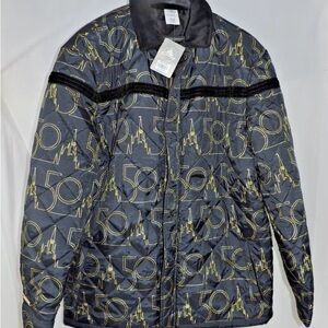 Disney Parks 50th Anniversary Quilted Jacket NWT Black Gold Size Large